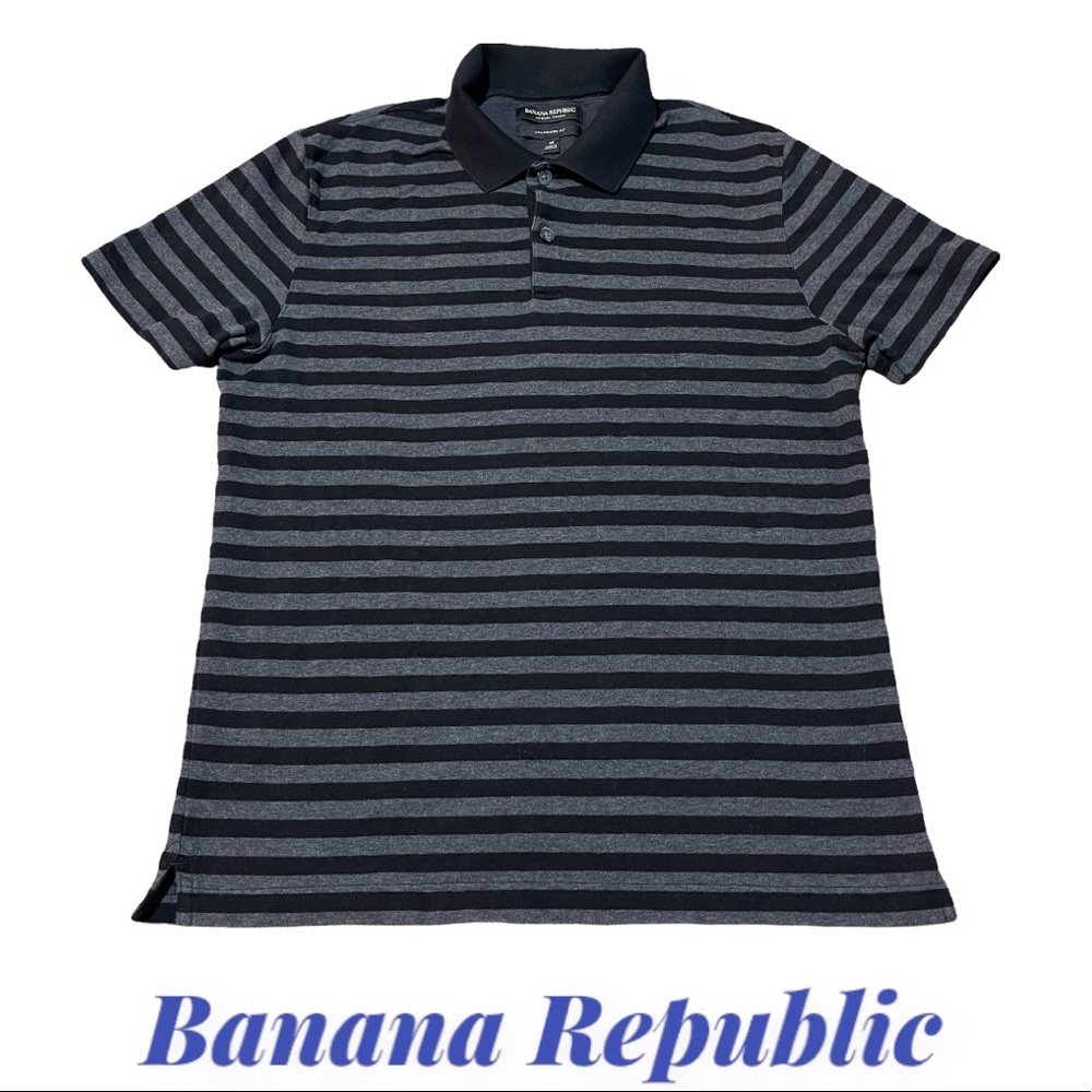 BANANA REPUBLIC Medium Gray & Black Stripe Polo Shirt